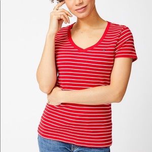 Tommy Hilfiger Scarlet Sail-Stripe V-Neck Tee